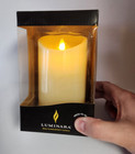 Luminara Real Flame Effect Candle Ivory Pillar Vanilla Honey Scent Real Wax New
