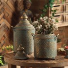 Metal Vase With Lid Embossed Metal Vase With Handles Patina For Tabletop Display