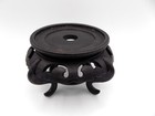 Vintage Round Asian Oriental Black Carved Wood Plant Jar Vase Stand Display Base