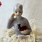 Vintage Half Doll Porcelain Pin Cushion Unusual 1920 s 30 s 40 s Ruffle Skirt