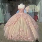Pink Quinceanera Dresses Lace 3d Floral Beaded Sweet 15 16 Party Prom Ball Gown