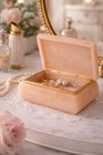 Vintage Rectangular Alabaster Stone Trinket Box Floral Hinged Vanity Jewelry