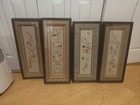 Set Of 4 Vintage Asian Silk Textile Art Panels Framed Floral Birds Landscape