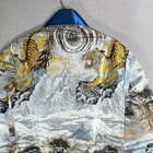 Vintage 50s Japanese Silk Embroidered Smoking Robe M Tigers Brocade Souvenir