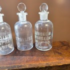 Lot 3 Antique Embossed Glass Laboratory Apothecary Bottles Ground Stoppers E Usa