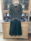 Fabulous Vintage Channa Green Lace Beaded Dress Lined Full Circle Skirt Size S m