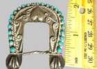 Very Vtg Sterling Silver Turquoise Belt Buckle   Keeper Ornate Nice 