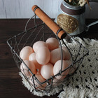 Square Chicken Wire Egg Basket Fruit Basket With Wooden Handle Primitives Vintag