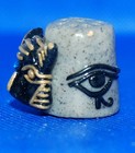 Boulder Bay Thimble - Egyptian Cat In Relief With Hieroglyphics Symbols
