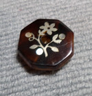 Vintage Antique Pressed Horn Silver Inlay Button Flower