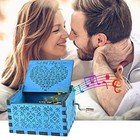 Can t Help Falling In Love Wood Music Box antique Engraved Musical Boxes Blue