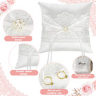 2 Pcs Wedding Ring Bearer Pillow Lace Pearl Ivory Satin Bowknot Ring Bearer Cush