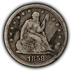 Love Token Mat Script On 1858 25c Seated Liberty Silver Quarter - Sku-z6563