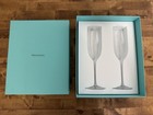 Brand New  2  Tiffany   Co Crystal Champagne Flute Wedding Toasting Glasses