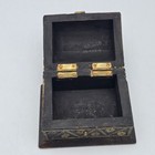 Vintage Wooden Domed Chest Trinket Box Brass Flowers Inlay Rustic Boho Decor