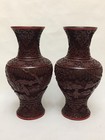 Fine Pair Of Old Chinese Carved Cinnabar Lacquer Vases