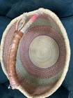Extra Large Woven African Bolga Ghana Market Basket Leather Handle Vintage 16   