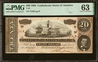 T-67 1864  20 Confederate States Of America Genuine Civil War Money Pmg Cu 63
