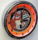 16  Fender Guitar Metal Sign Red Neon Wall Clock Amplifier Music Studio