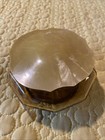 Vintage Amber Glass Vanity Powder Jar With  Marbleized Celluloid Lid