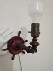 Antique Nautical Wood Ship Wheel Wall Sconce Light