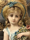 Young Girl Holding Flowers   Basket Victorian Die Cut Large Scrap - L5