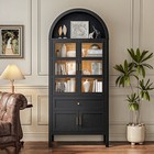 71  Arched Kitchen Pantry Display Storage Cabinet With Glass Doors Led Lights