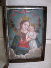 Antique Mexican Retablo Painting  refugio  In Tin Nicho Frame 10  X 16  1 2 
