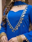 Women Blue Rayon Embellished Dress Diwali Festive Kurta Palazzo   Dupatta Sets