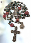 Immaculate Miraculous Mary Flowers Premium Bronze Rosary   Heirloom   Emerald