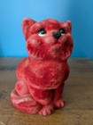 Vintage Flocked Cat Coin Bank 1960s 60s - 1970s Red Flock Royalty Designs 70s