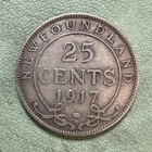 Newfoundland Canada 1917   Silver 25 Cents   George V