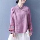 Women Ethnic Embroidered Tops Cotton Linen Shirts Blouse Chinese Frog Button Top