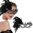 Masquerade Mask For Women  Lace Venetian Masks With Feathers And Feather Black