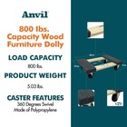 800 Lbs  Capacity 18 In  Wood Furniture Dolly