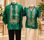 Couple Emerald Green Barong Tagalog   Filipiniana Blouse     Elegant Puff Sleeve