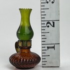 Miniature Oil Lamp Perfume Bottle Green Amber Glass Hurricane