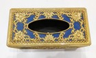 Vintage Hollywood Regency Tissue Box Cover Blue W  Ornate Gold Rose Repousse