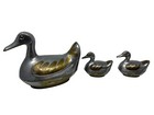 Vintage Metal Duck Family Figurines Brass Inlay Mid Century Decor Set 3