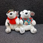 Two Coca-cola Bean Bag Stuffed Plush Polar Bear 8    Advertising Hat Scarf 1998