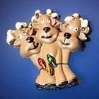 Rare Vintage Trio Of Reindeer Christmas Ceramic Brooch Pin