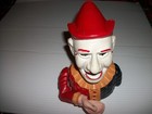 Vintage Cast Iron Jester Clown Mechanical Coin Bank  Works Great 