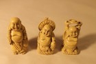 Lot Of 3 Small Laughing Buddha Figures - Alabaster Resin