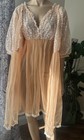 Vintage Sheer Peach Chiffon Lace Peignoir Babydoll Nightgown Robe Set Sz L