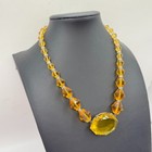 Vintage Czech Art Deco Topaz Glass Beaded 15 5  Necklace Faceted Pendant 20s-30s