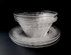 Rare Farmhouse Set 4 Antique Sinclaire Cut Glass Fruit Bowls W  Matching Plates