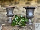 Antique French Pair Of Cast Iron Medici Urns
