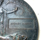 Original Wwi British Kia Death Penny Plaque Medal - Sydney Massey