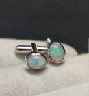 14k White Gold Plated 925 Silver Lab Created Opal Shirt Cufflinks Gift For Him
