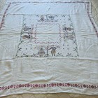 Vintage Hand-embroidered Linen Tablecloth 46    X 50    Cross Stitch    c  1950s   1960s